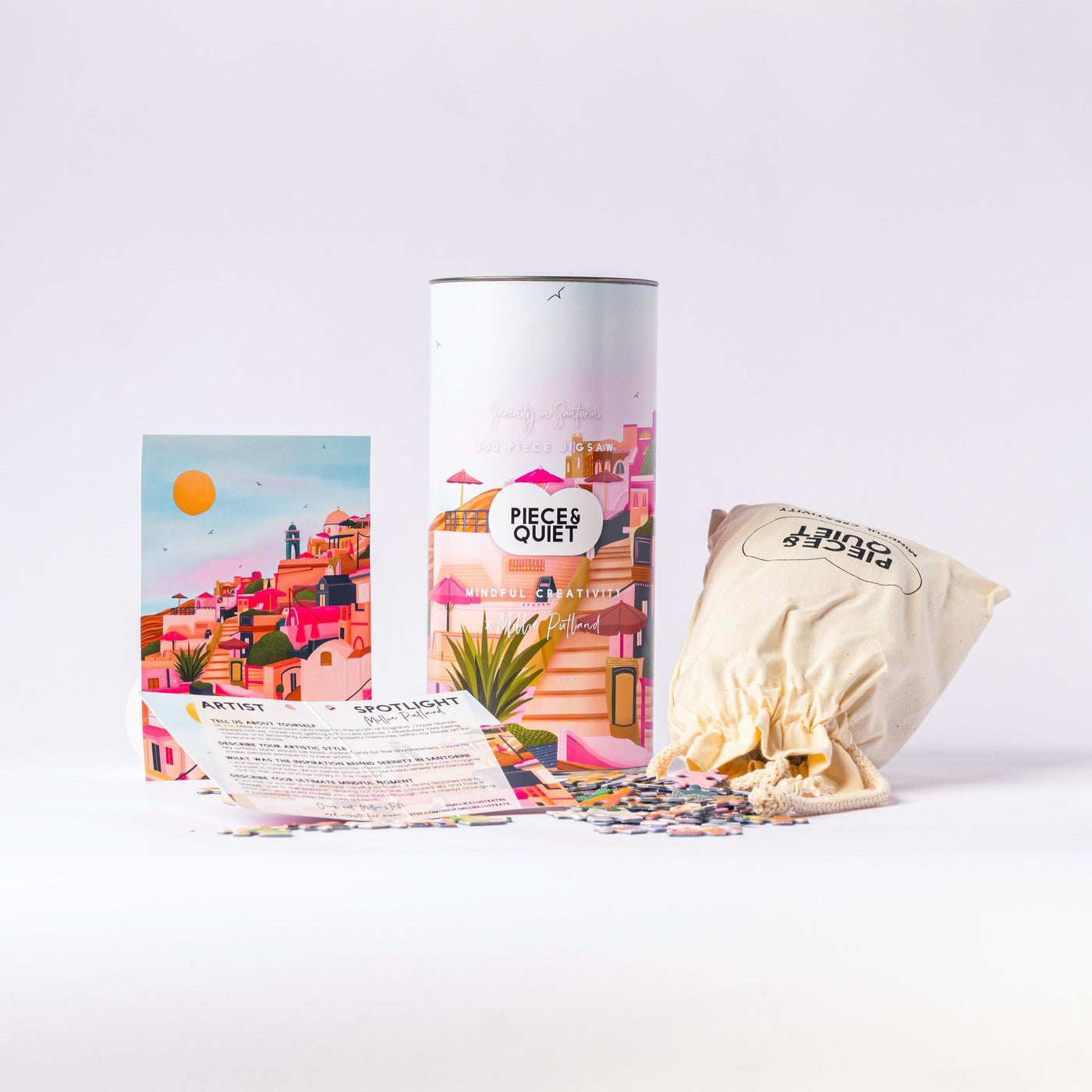 Serenity in Santorini 500 Piece Art Jigsaw Puzzle for Adults Puzzle Tube Tote Bag Jigsaw Puzzle Gift For Her